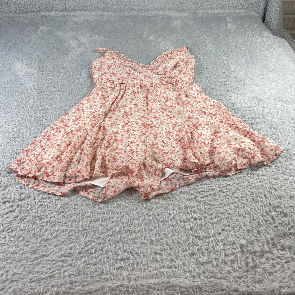 Trixxi Floral Romper Pink Cream Ruffle Surplice Adjustable Straps Small
